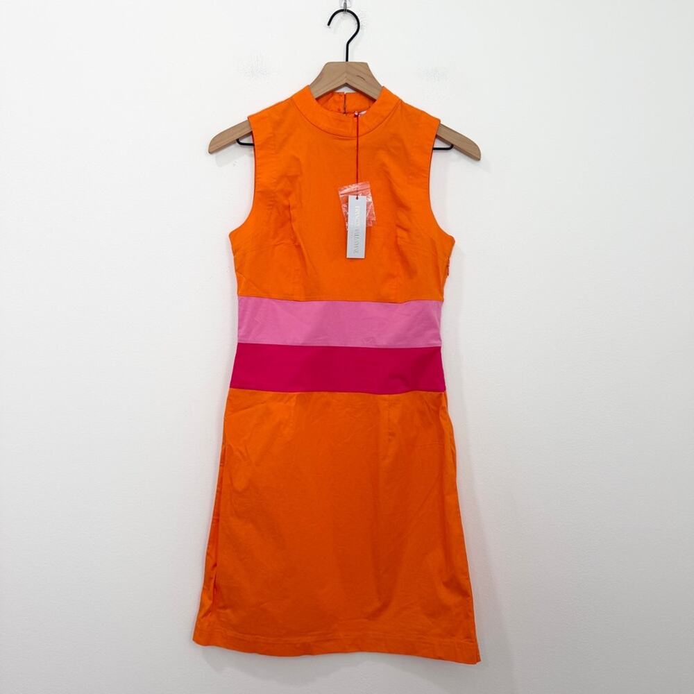 Frances Valentine Simplicity Dress Orange Multi Color Block Sleeveless Size 4